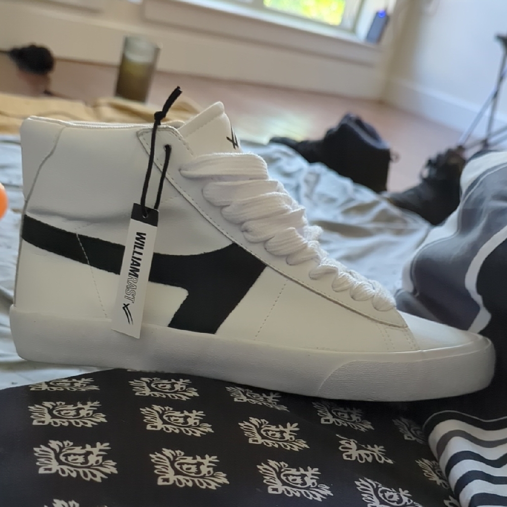 William Rast White and Black High-Top Sneakers